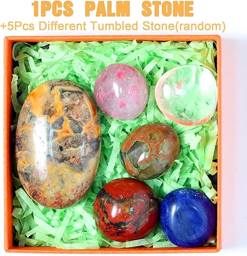 Miniatura 5 de 1 piedra natural ovalada de ágata loca de 2.4 pulgadas, piedra de palma de cristal real STINO para Anxitey, piedras preciosas de cristal curativo de