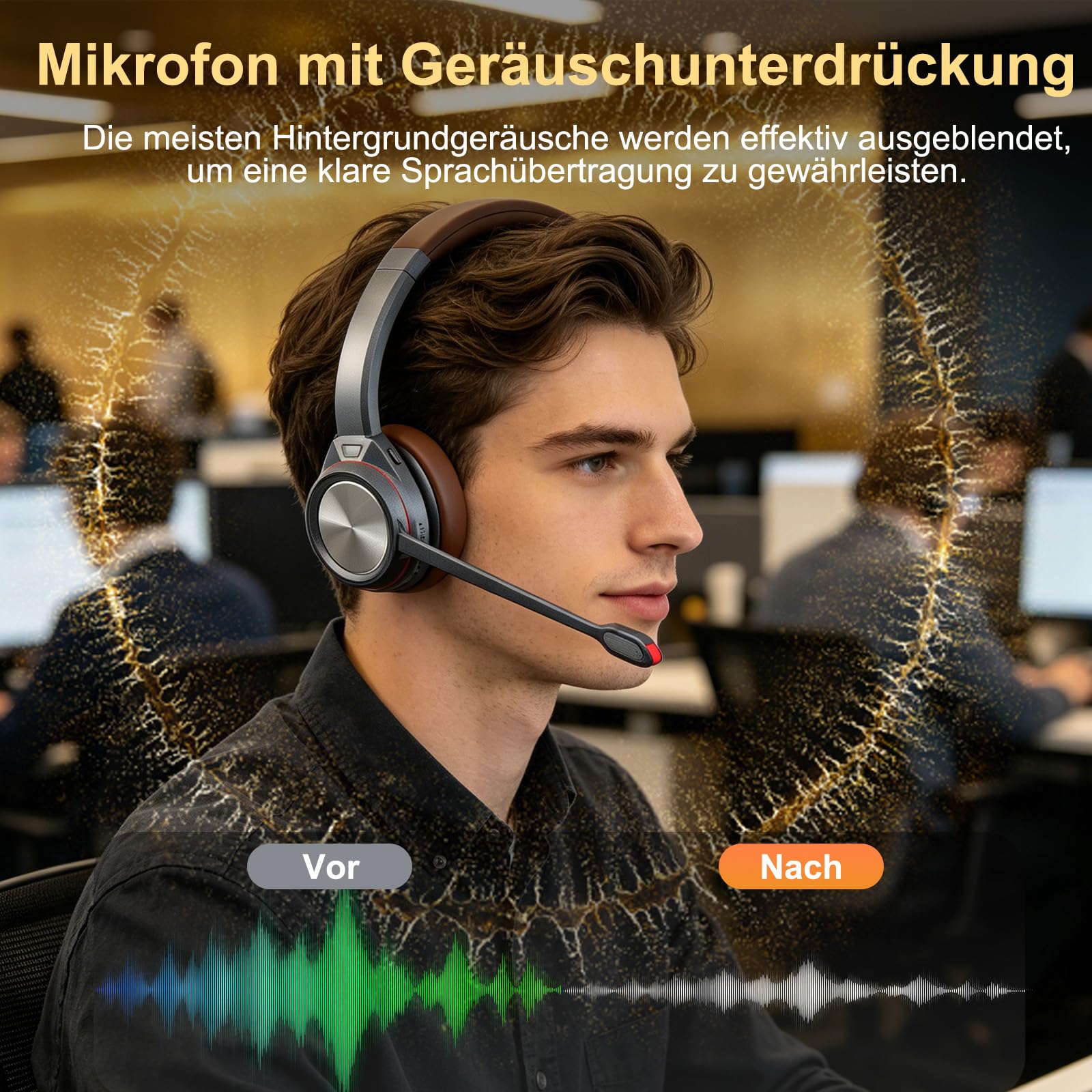 Cuffie Bluetooth con microfono, cuffie mono wireless con microfono AI Noise Cancelling, stazione di ricarica, dongle USB, 40+ ore di batteria, cuffie wireless on-ear per ufficio, casa, call