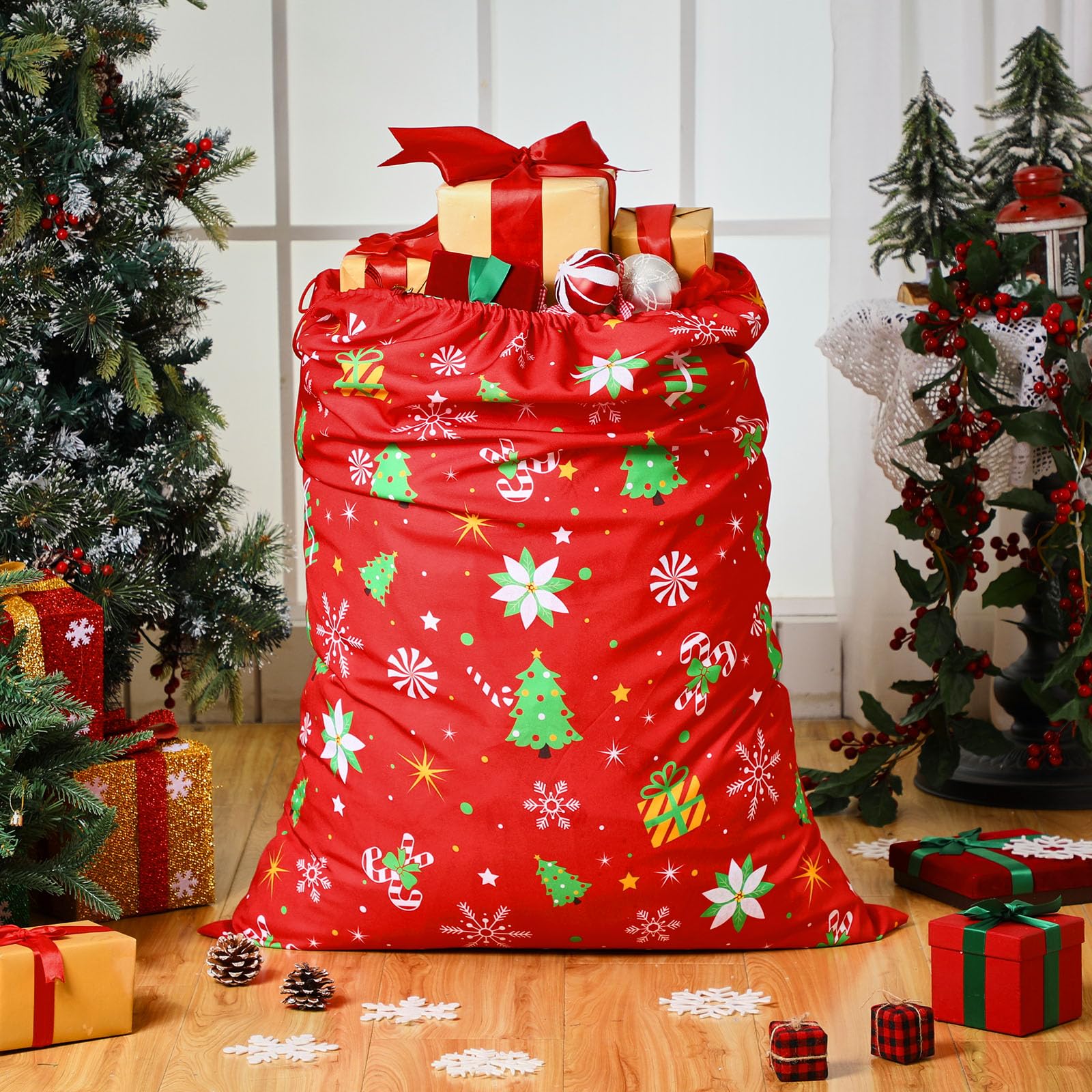 Hillban Extra großer Weihnachtsmann-Geschenksack mit Kordelzug, 91,4 x 68,6 cm, Weihnachtsmann-Tasche, Frohe Weihnachten, Geschenktasche für Spielzeug, Süßigkeiten, Leckereien, Aufbewahrung von