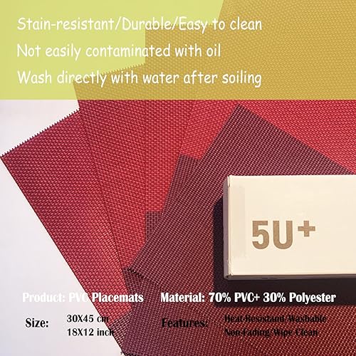 Miniatura 8 de Juego de 6 manteles individuales de PVC resistentes al calor, manteles individuales lavables de doble cara, fáciles de limpiar, adecuados para mesa