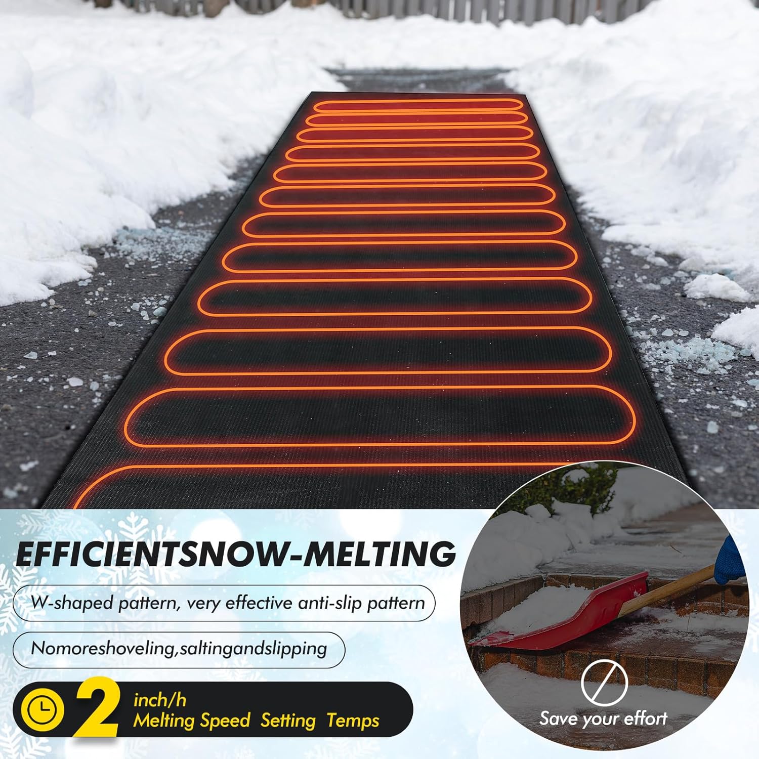 Timgle 13 x 60 Inch Heated Snow Melting Mat for Entrances, Heated Outdoor Mats, Non Slip Rubber Heating Entrance Mats with Power Cord, Snow and Ice Melting Pad for Outdoor Winter Use