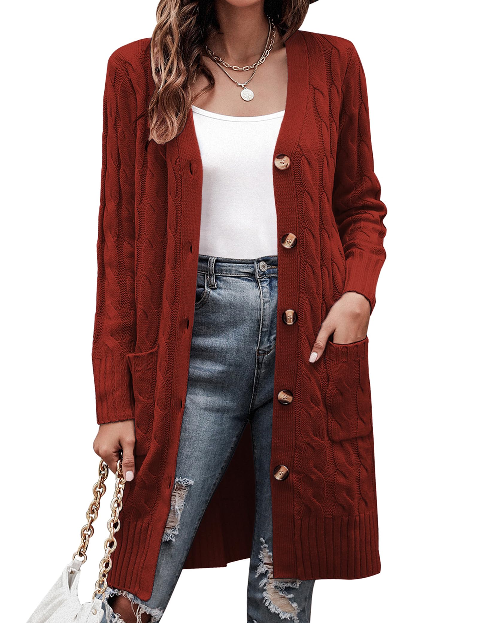 Aottori Gilet Long Femme Manches Longues Coupe Longue Automne Hiver Ouvert | Maille longue, devant ouvert avec manches longues, coupe longue, adapté au quotidien bureau ou voyage, pendant les loisirs