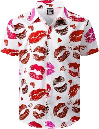 LINOCOUTON Mens Valentines Short Sleeve Button Down Shirts