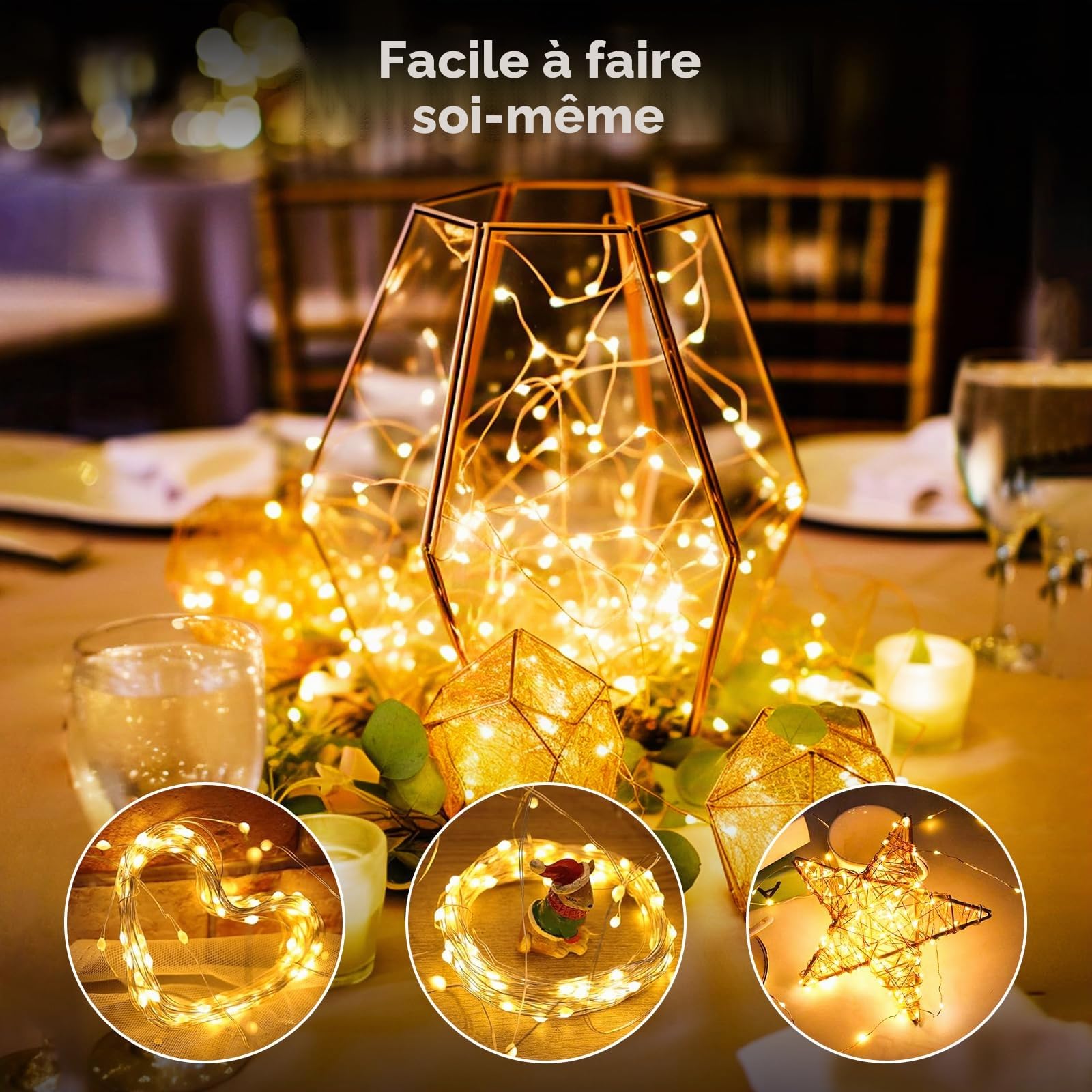 Lot de 3 Guirlande Lumineuse a Pile, 10M 100LED Guirlande Led à Pile avec Télécommande 8 Modes Fonction Minuterie IP65 Etanche Fil Lumineux Décoration Intérieur Extérieur Chambre Noël Mariage Jardin