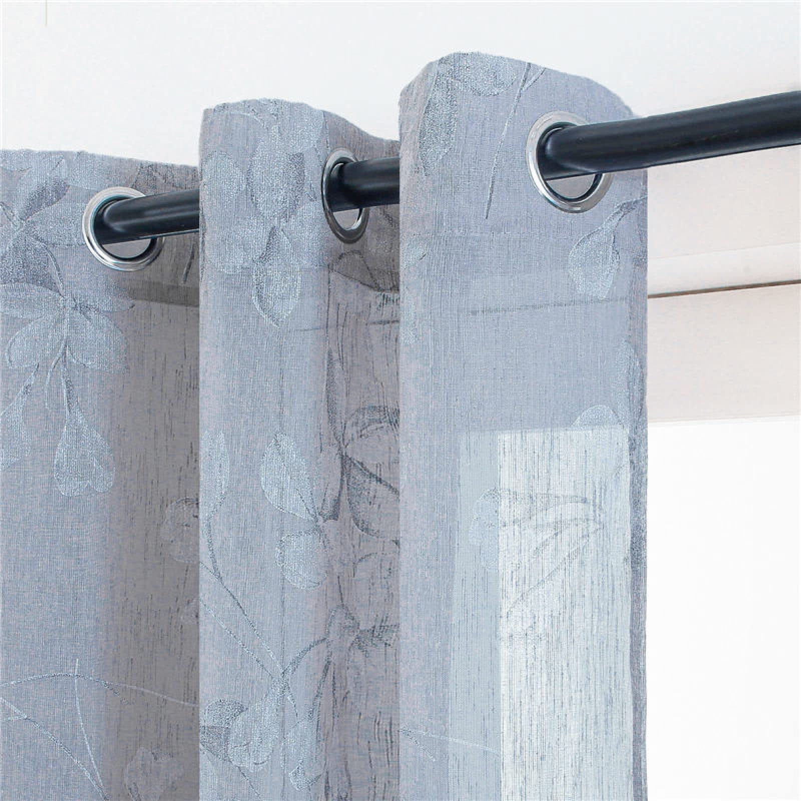 Cortinas opacas transparentes florales para sala de estar, con ojales, aspecto de lino, tela translúcida, decoración moderna del hogar, gris, 150 x 180 cm