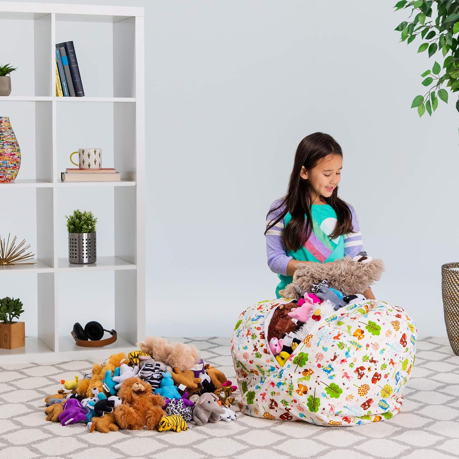 Posh Creations Stuffable Kids Stuffed Animal Storage Bean Bag Chair Cover - Childrens Toy Organizer, Medium 27" - Canvas Animals Forest Critters