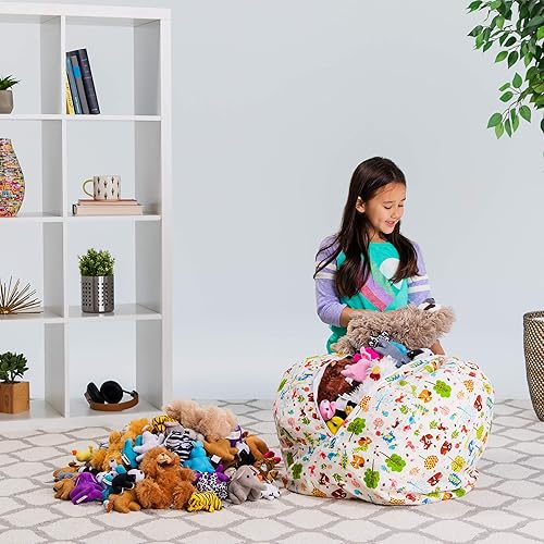 Miniatura 401 de Posh Funda de Silla Puf Rellenable para Almacenamiento de Animales de Peluche para Niños - Organizador de Juguetes Infantiles, Grande-38 - Lona