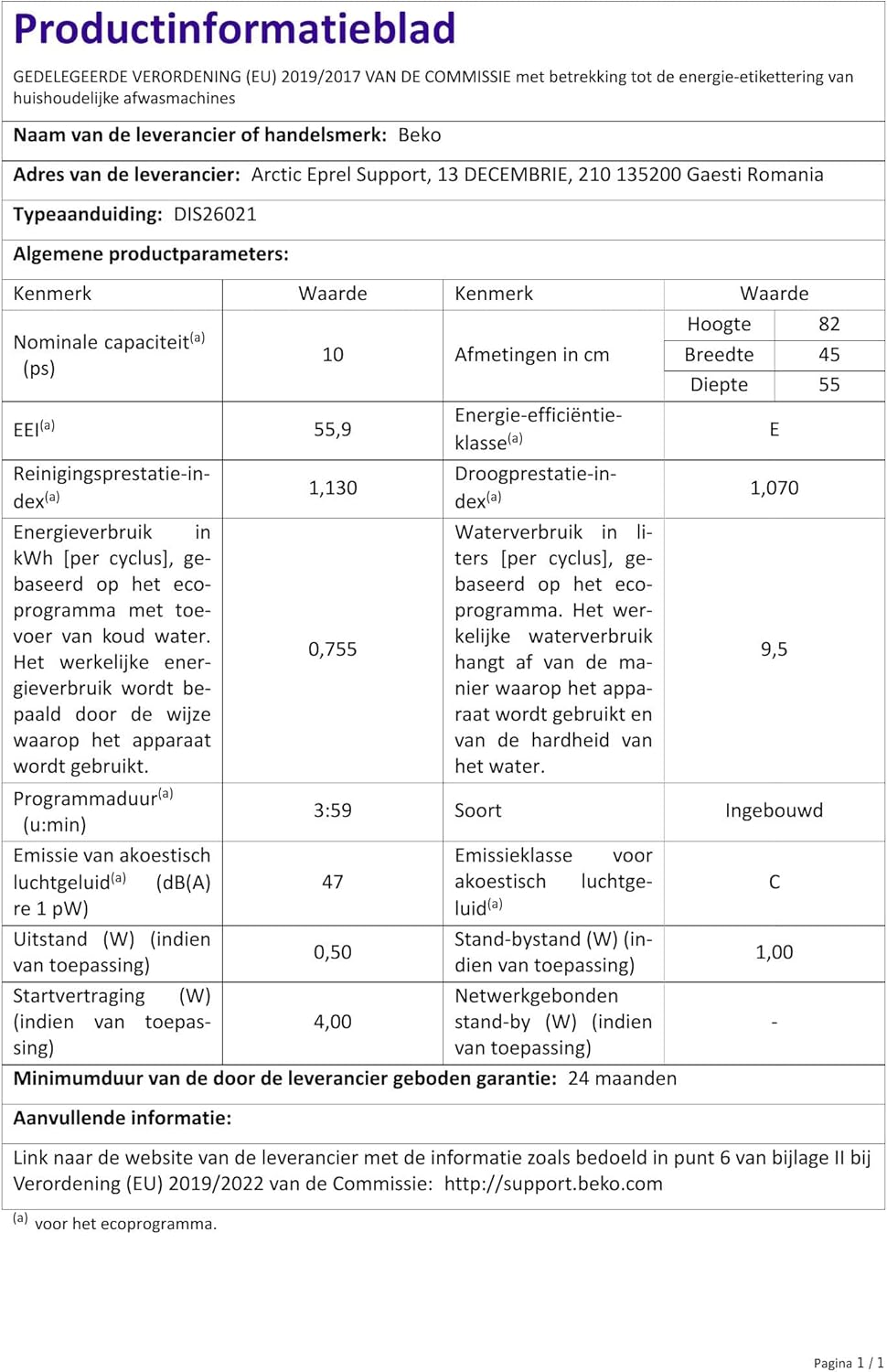 Beko DIS26021 lavastoviglie A scomparsa totale 10 coperti A++ [Classe di efficienza energetica C]