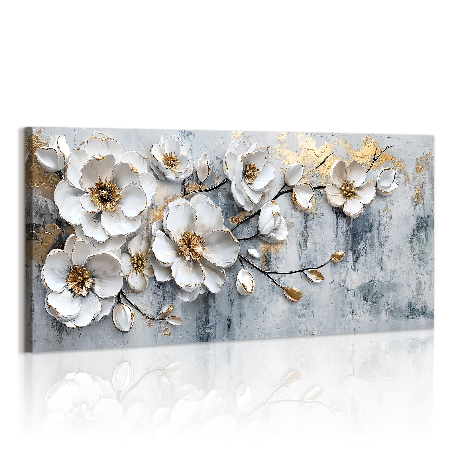 WENGTIAO Stampa su Tela Peonia Bianca Floreale Con Cornice Grande Quadro su Tela Pittura Estetica Fiori Bianchi Quadro Moderno Soggiorno Camera da Letto Decorativo Parete 120x50 cm