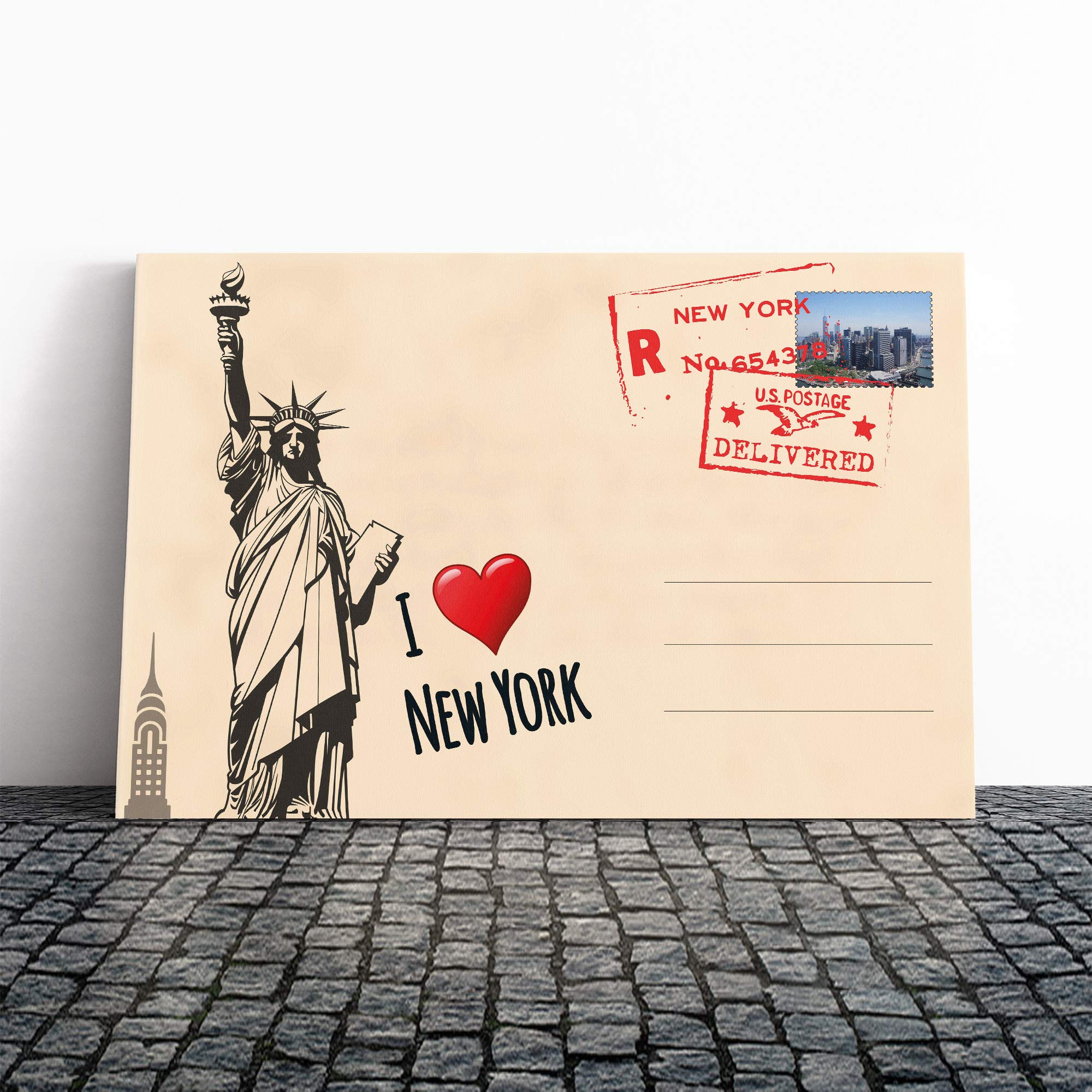 I Love New York City Postcard Canvas Print | Gallery Wrapped 30mm Frame Wall Art | 30x20 inches | Ready to Hang | Modern Cityscape Picture | Living Room Bedroom Lounge Office