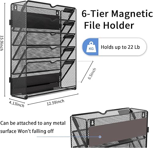 Miniatura 3 de LQPAFZ Archivador magnético de 6 niveles, organizador de archivos, instalación sin perforación, soporte magnético de gran capacidad para