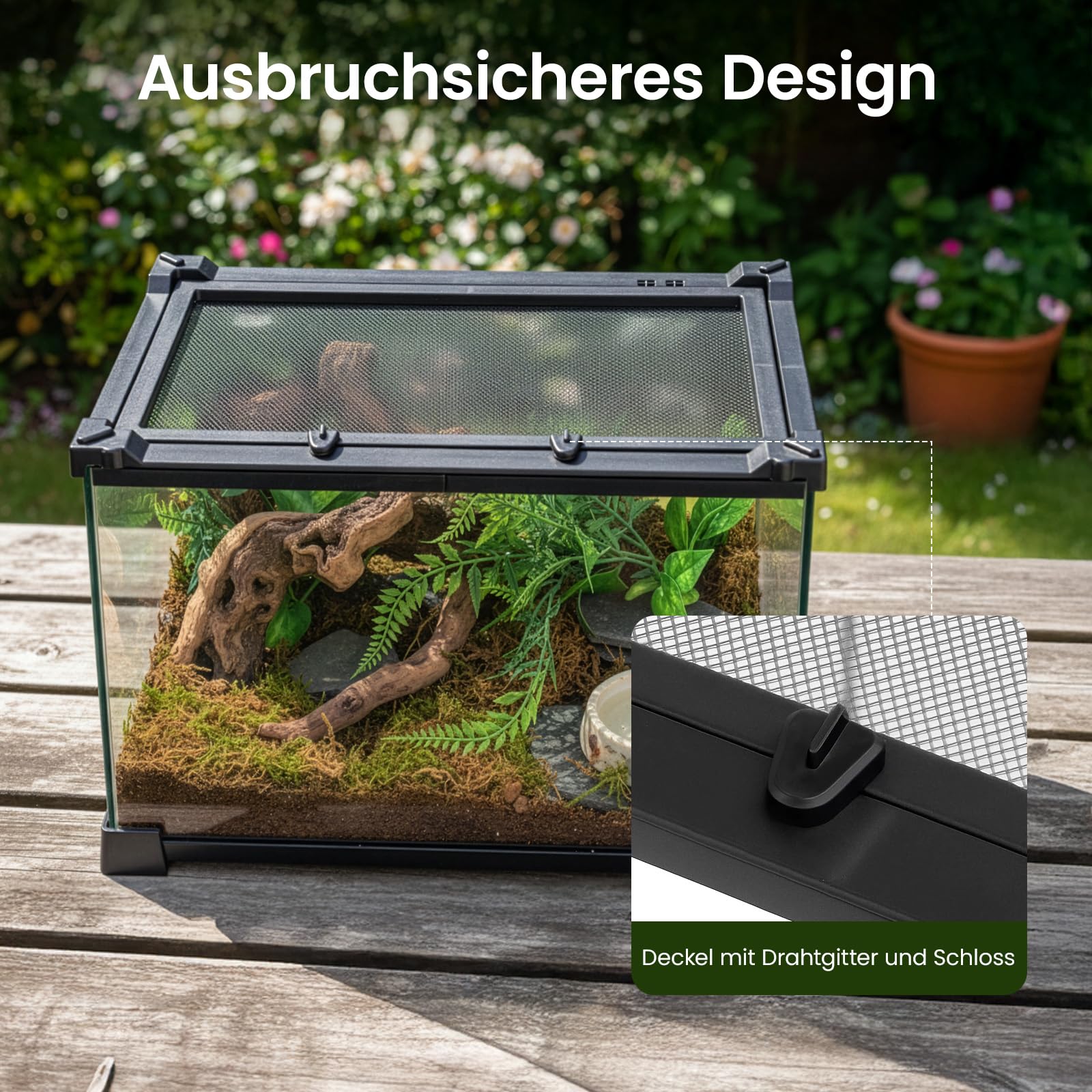Glas-Reptilien-Terrarium, Insektenzucht-Tank, Vivarium-Lebensraum für Eidechsen, Hornfrösche, Schlangen und Spinnen, Reptilien-Glasterrarium für Amphibien (Horizontal)