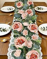 2-Pack 13ft Artificial Eucalyptus Garland with 16 Vintage Peony & Pink Roses - Lifelike Fake Greenery for Wedding Arch, Mantle, Table Runner Decor