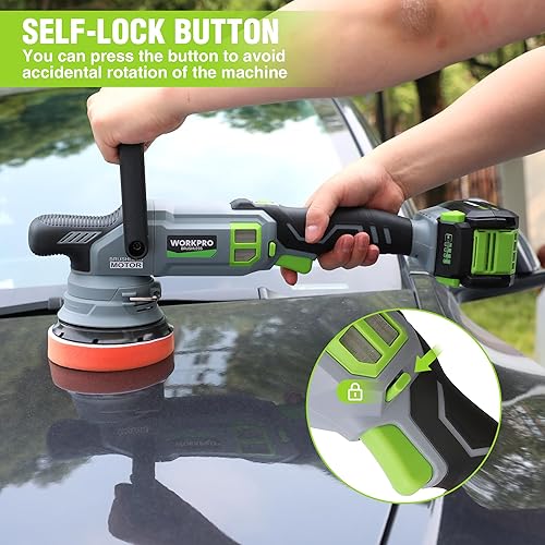 Miniatura 9 de WORKPRO Pulidora de búfer inalámbrica de 5 pulgadas, pulidora profesional sin escobillas de 20 V con batería de 4.0 Ah, Pulidora orbital de Autos