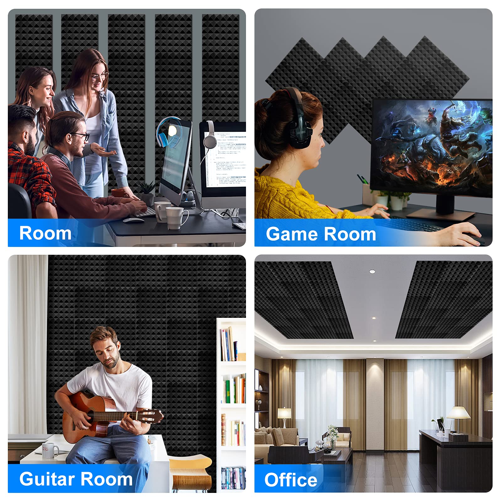 Dailycooper Selfadhesive Sound Proof Foam Panels, 2" X 12" X 12