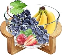 Vista 1 de Ensaladera grande de vidrio con base de madera, 84.5 fl oz, resistente al calor, para frutas, aperitivos, postres, microondas y lavavajillas, ideal