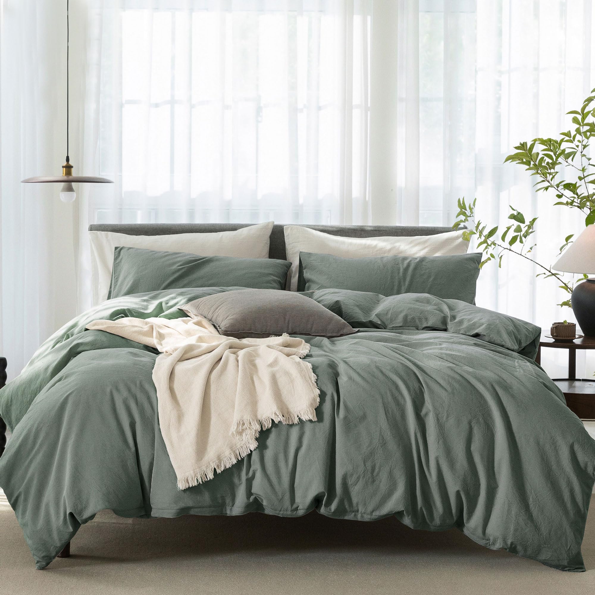 ELIMMO Cooling Twin Duvet Cover Set-100% Washed Cotton Linen Like Textured Ultra Soft Cozy Bedding with Zipper Closure,Includes 1 Duvet Cover & 1