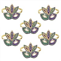 Vista 3 de 6 servilleteros de Mardi Gras, máscara con purpurina de flor de lis, servilleteros para colocar la mesa, servilletero de martes grasos, anillos