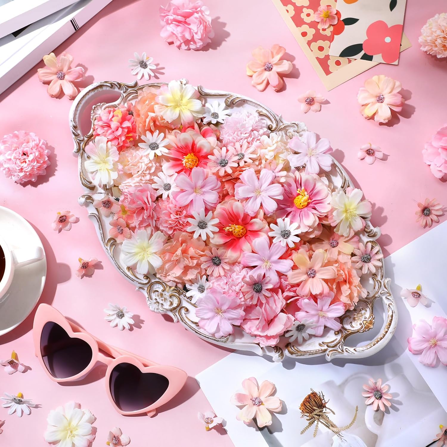 Cindeer 100 Pcs Fake Flower Heads, Mini Rose Daisy Crafts, Pink image 3