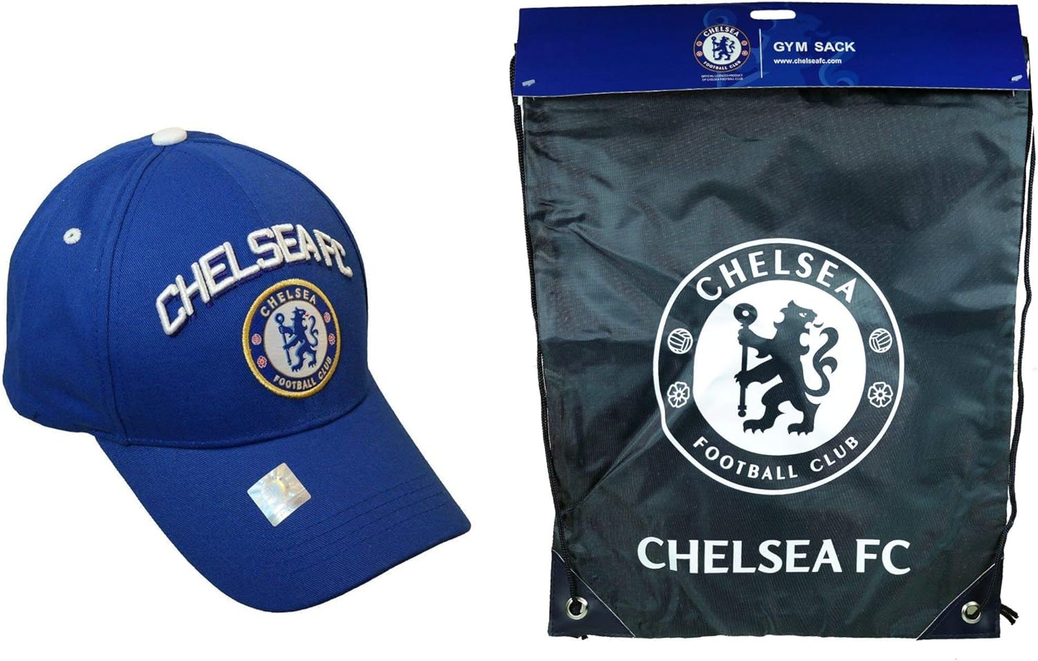 RHINOXGROUP Compatible with Chelsea Officially Licensed Soccer Cap Hat & Cinch Bag Combo 22-2 Black