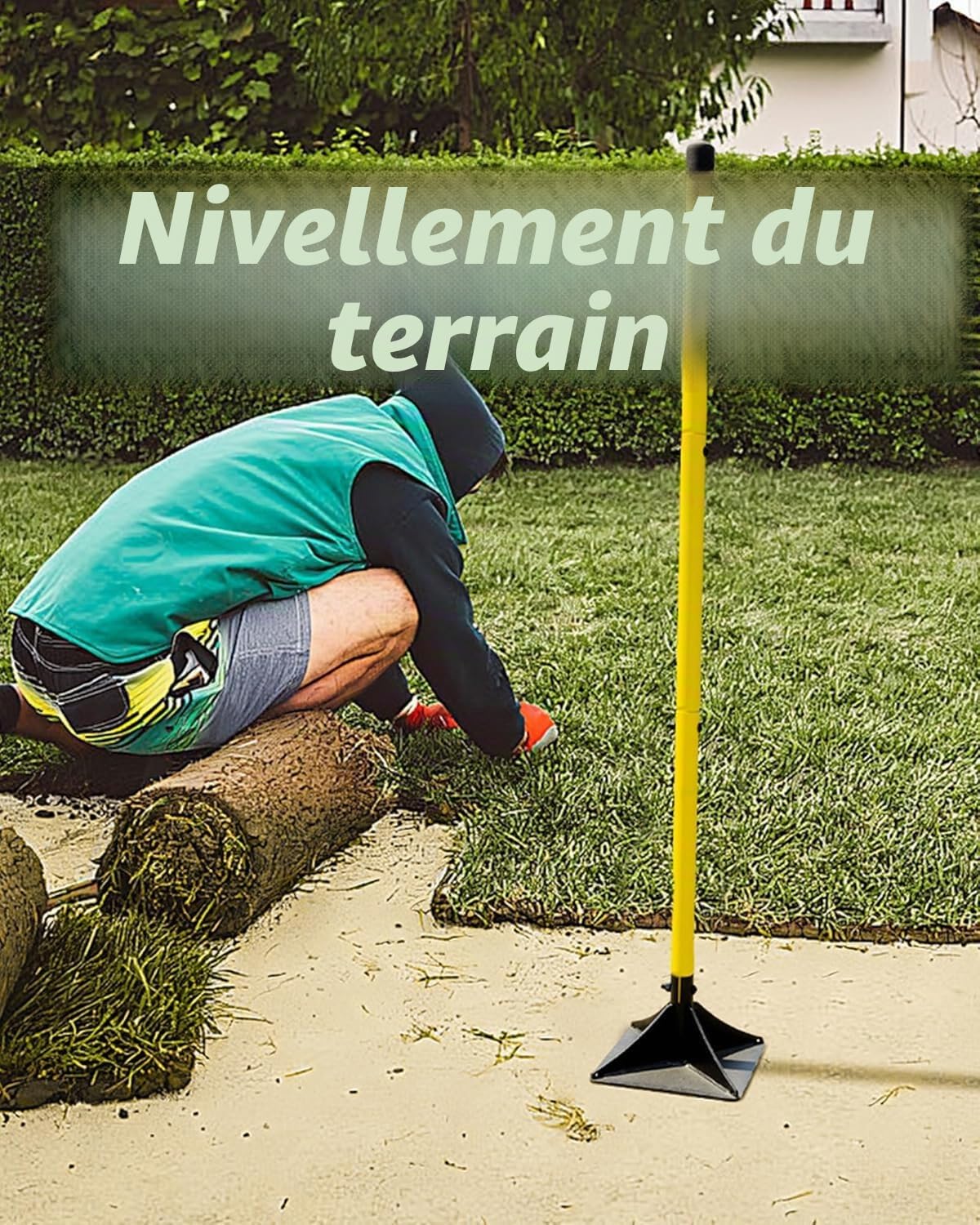 Tamper en Acier de 25 x 25 cm avec poignée de 112 cm, pour niveler la Terre, Le Gravier, Le Sable