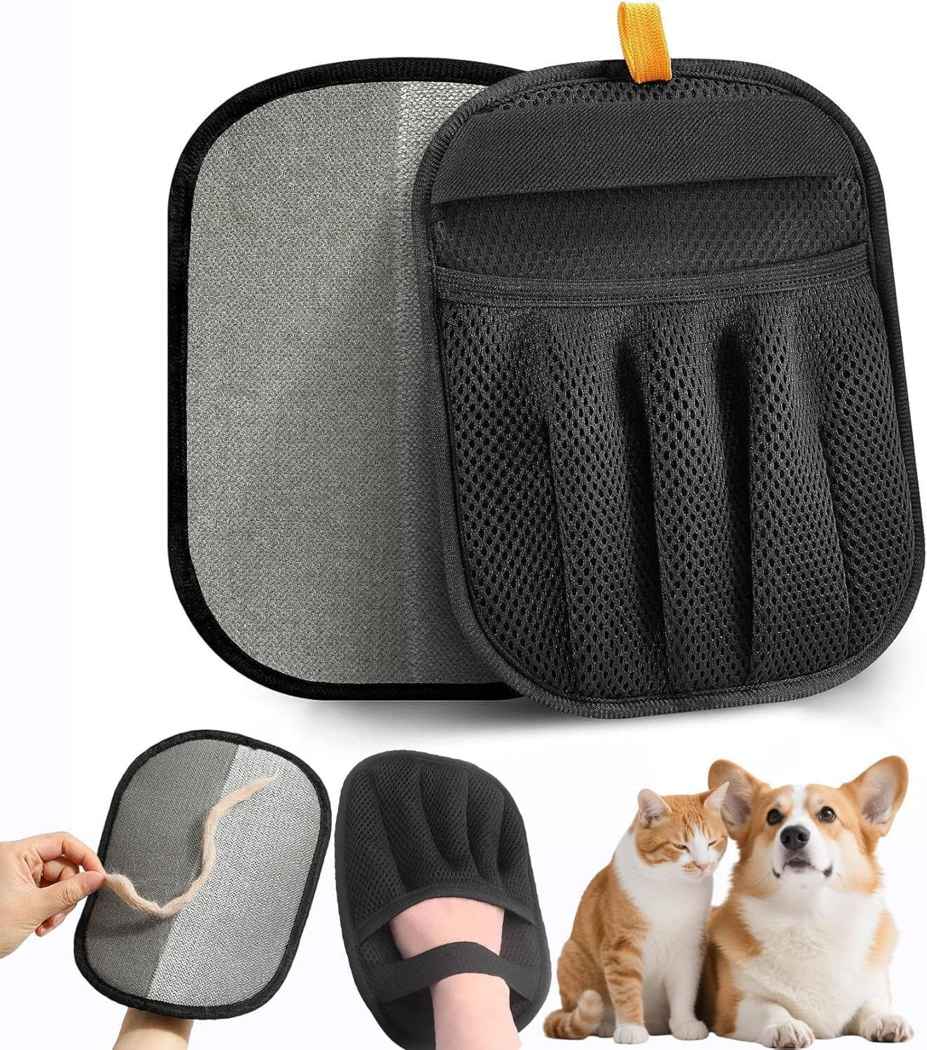 Polyester Pet Anti-Static Hair Removal Glove, Dual-Direction Brushing and Lint-Catching Tool for Cleaning Cat Hair and Grooming Size 24.1x18.1 inch (Black) (1 pcs)