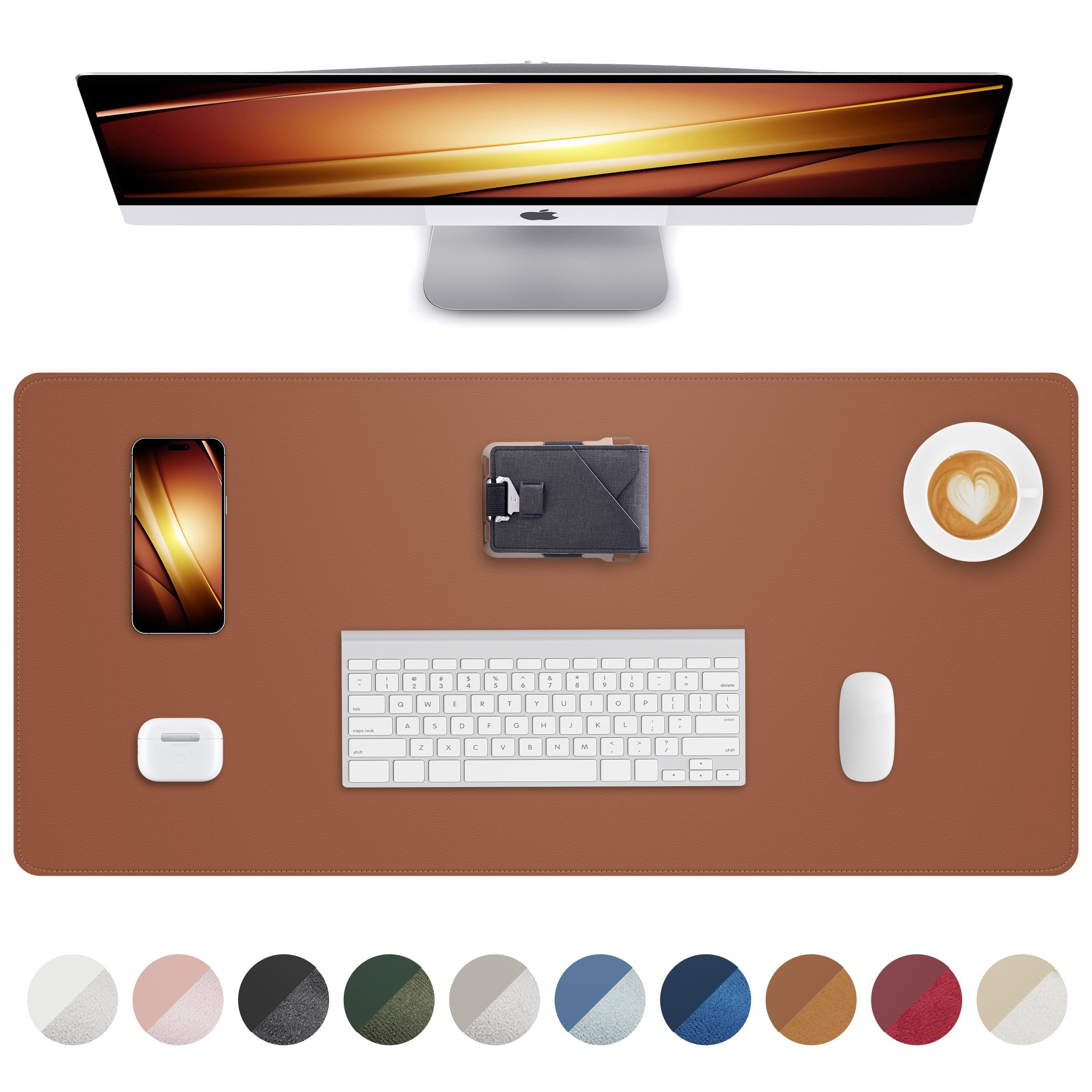 Leather Desk mat Protector,Mouse Mat,Non-Slip PU Leather Desk Blotter,Laptop Desk Pad,Waterproof Desk Cover mat for Office and Home (90 x 43,Brown) โ image 1