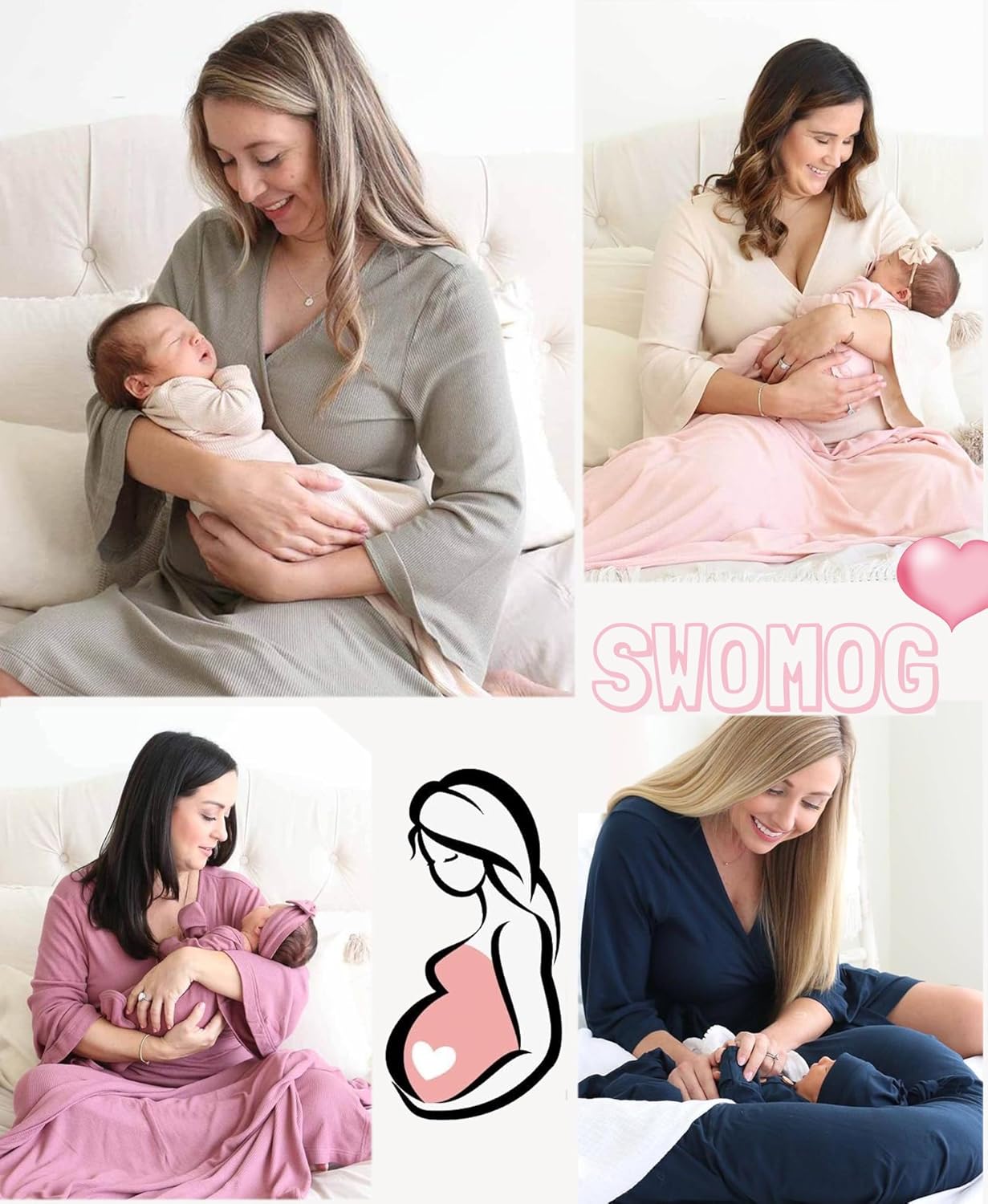 SWOMOG 3pcs Maternity Nursing Robe Set Labor Delivery Double Layer Pajamas Set Postpartum Breastfeeding PJS, S-XXL - Image 6
