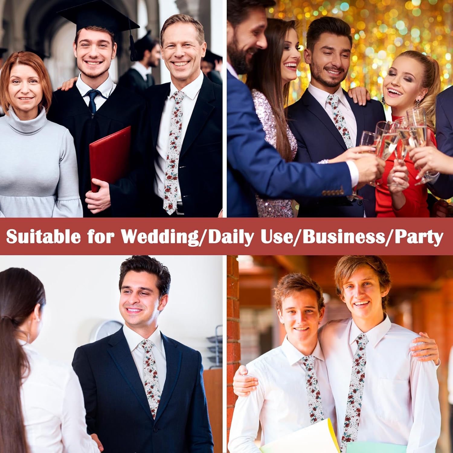 Mantieqingway Men Skinny Tie Cotton Floral Necktie for Wedding Groomsmen Tie 17