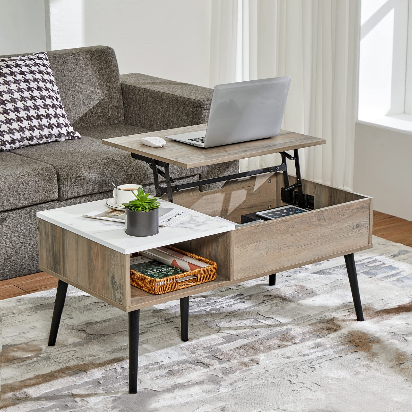 Buy Amerlife Coffee Table with Storage Marble Texture Tea Table with