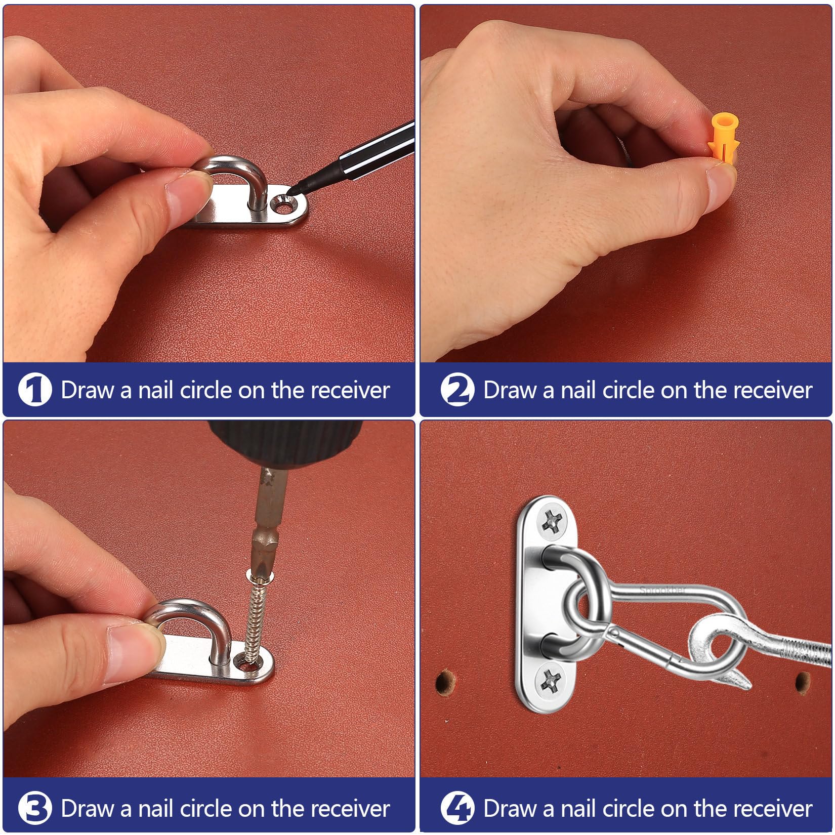 11 Pz Ganci di Piastra ad Occhiello in Acciaio Inox, M5 Gancio Muro Occhielli in Metallo, Piastre per Occhielli in Acciaio Inox, Gancio da Soffitto per Fissaggio a Soffitto Parete, con Viti/Tasselli