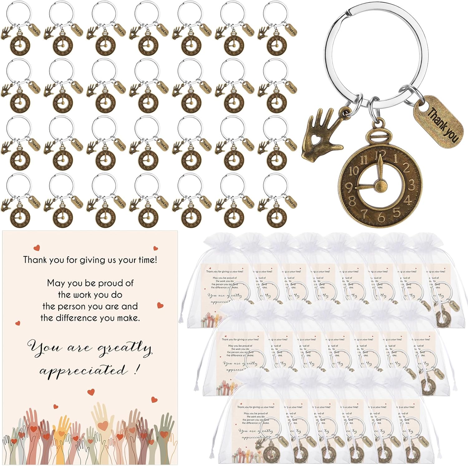 Tondiamo Volunteer Employee Appreciation Gifts Bulk Thank You Clock Keychains for Social Volunteer Coworkers Gratitude Gifts