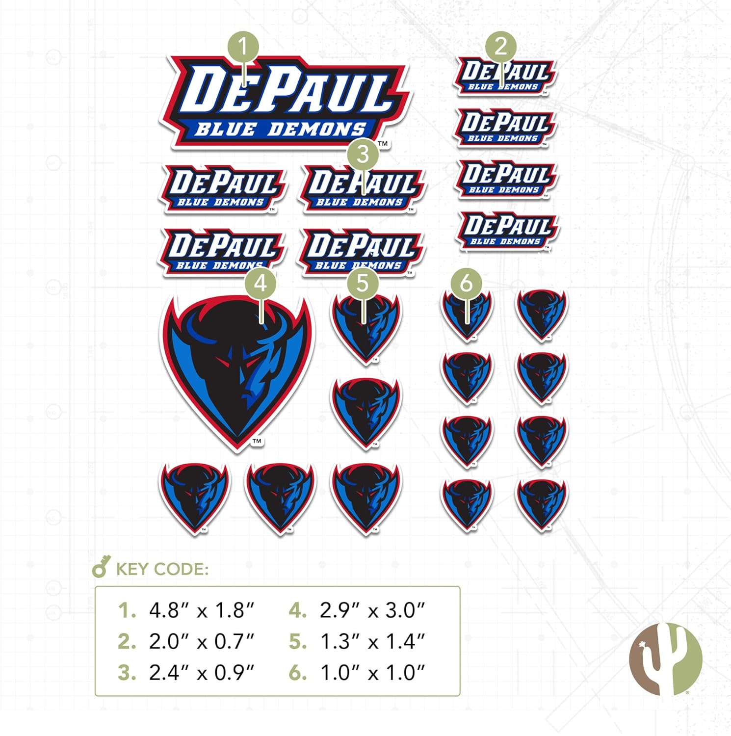 Desert Cactus DePaul University Sticker Blue Demons Sticker Vinyl Decals Laptop Water Bottle Car Scrapbook Sheet T1 (Type 1-1) - Image 3