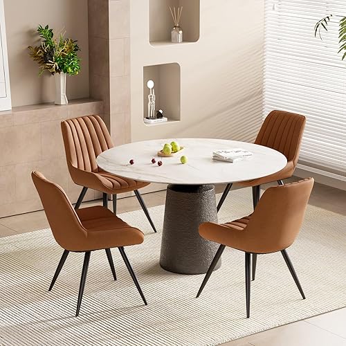 Juego de 4 sillas de comedor modernas, sillas de comedor tapizadas con cojines gruesos, sillas de comedor cómodas de tela con patas de metal para