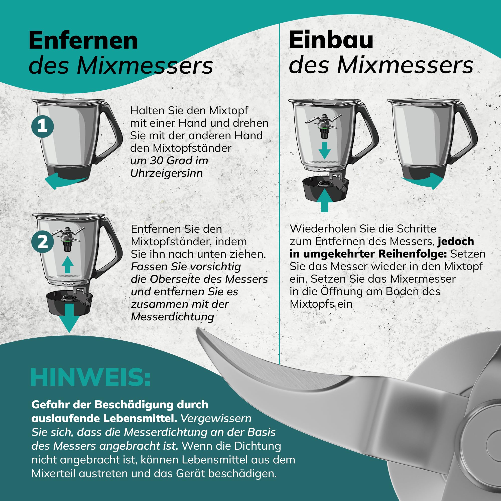 Mixmesser Ersatz für Vоrwerk Thermоmix Messer TM6 TM7 - Ersatzmesser Zubehör aus Edelstahl mit Dichtring für TM6 TM7 Küchenmaschinen