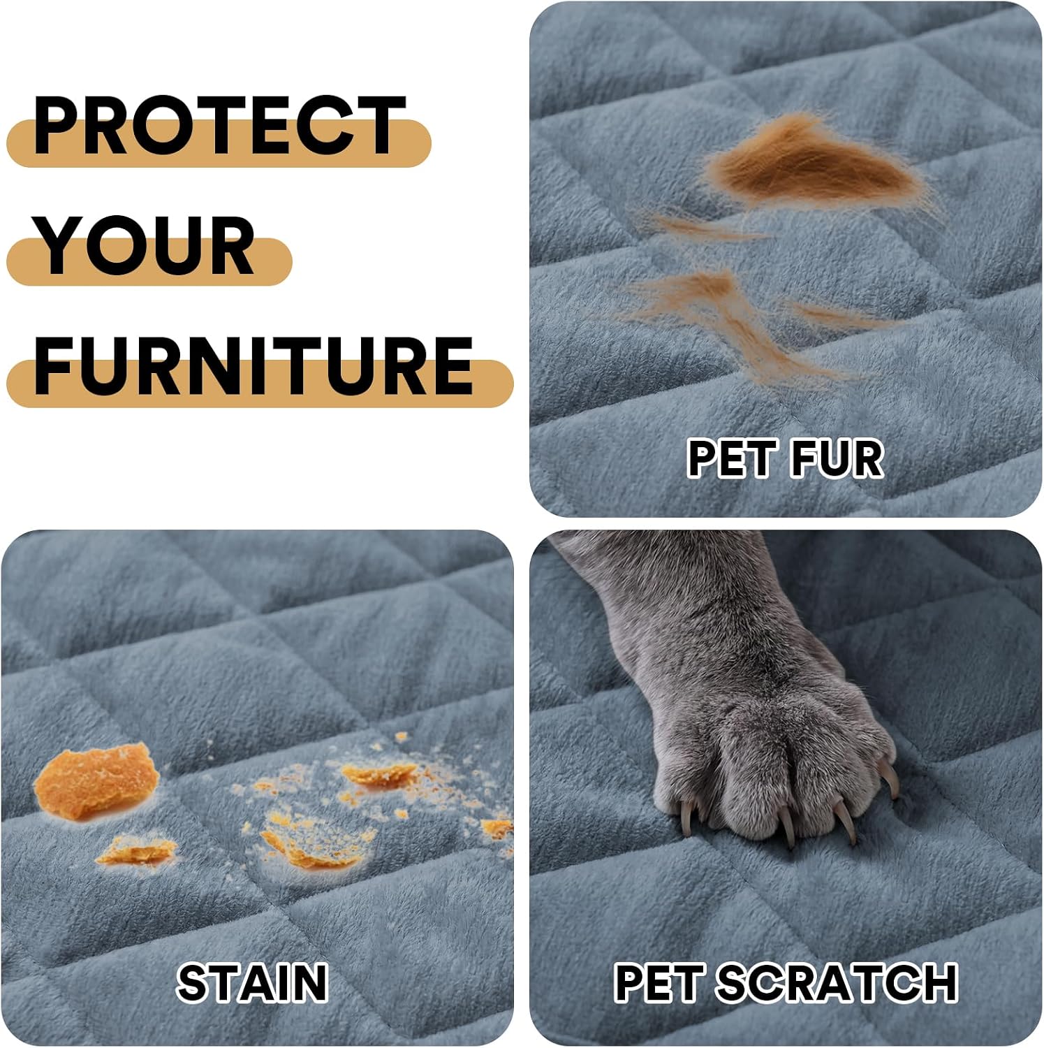 Couch Covers for Dogs Chenille Sofa Covers for 2 Cushion Washable Quilted Checkered Fuzzy Pet Couch Cover Soft Couch Protector Non-Slip Sofa Pads for Puppy Cat Kids(34.5" x 60", Stone Blue)