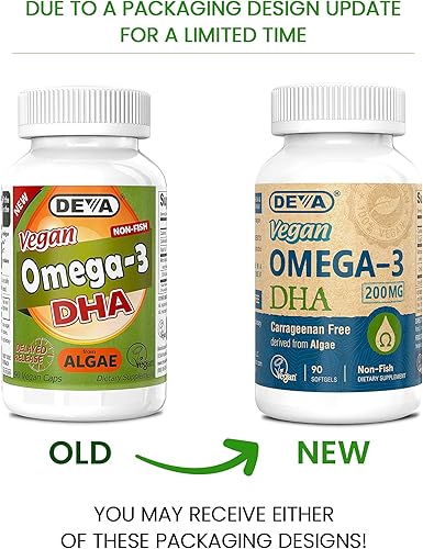 Miniatura 2 de Deva Suplemento vegano Omega-3 DHA - Cápsulas blandas una vez al día 200 mg - Sin carragenina - Sin gelatina - Sin pescado - Aceite de algas ácidos
