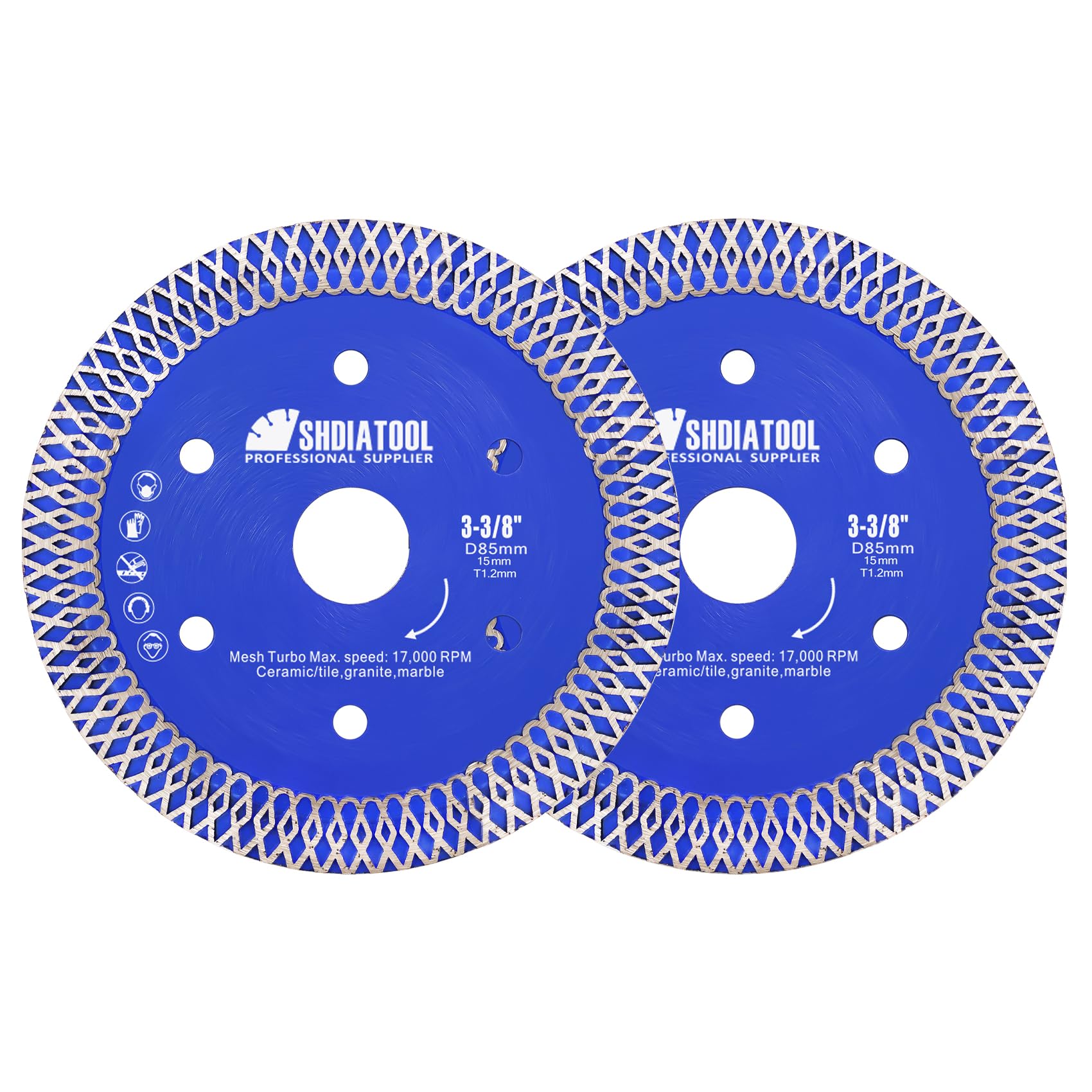 SHDIATOOL Diamond Cutting Disc 2PK 85mm 3-3/8Inch Super Thin X Mesh Turbo Saw Blade for Tile Marble Ceramic Porcelain