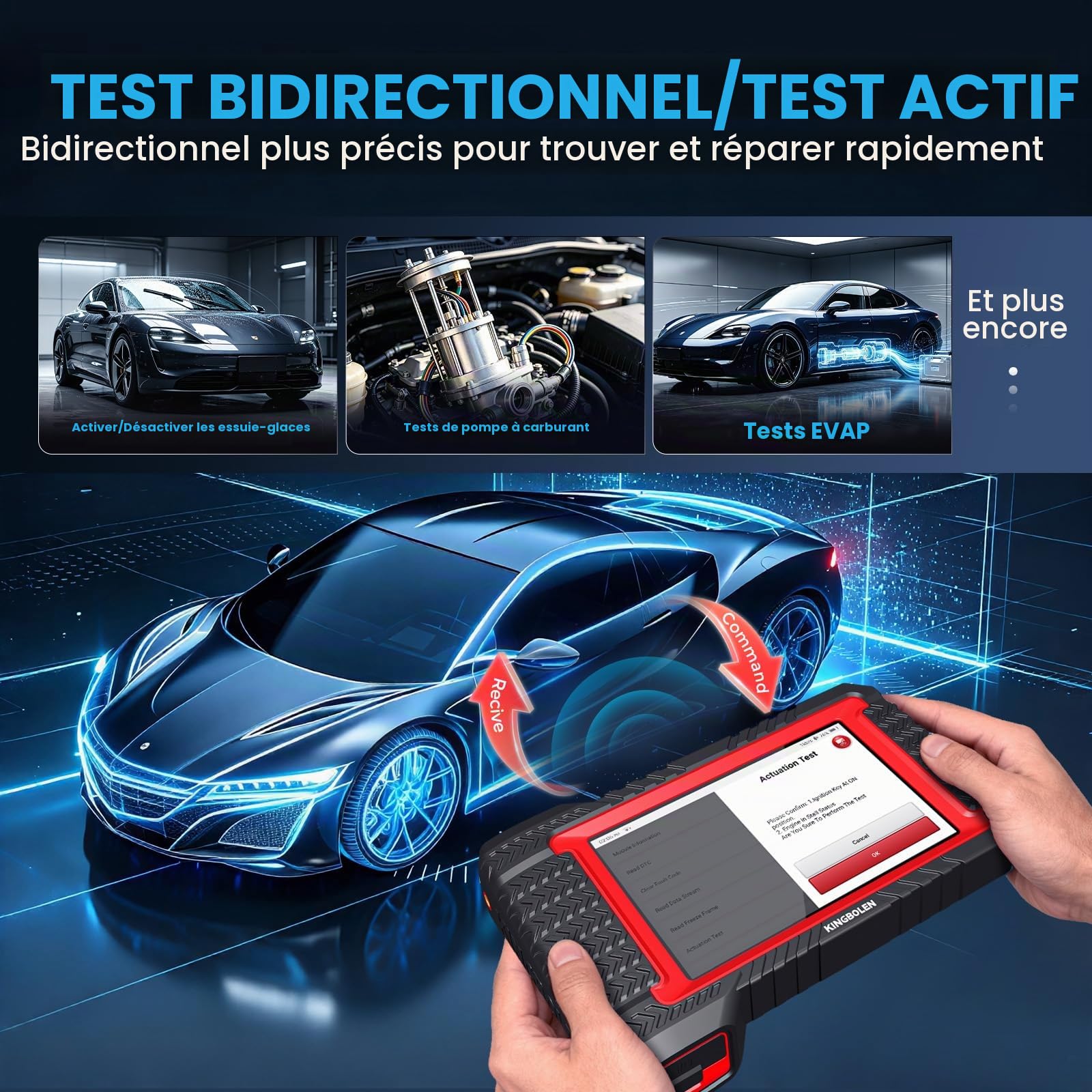 KINGBOLEN K7 Valise Diagnostic Auto Multimarque, OBD2 Diagnostic Français pour système Complet avec 31+ Service, ECU Coding, Contrôle Bidirectionnel, CANFD, Mises à Jour gratuites à Vie