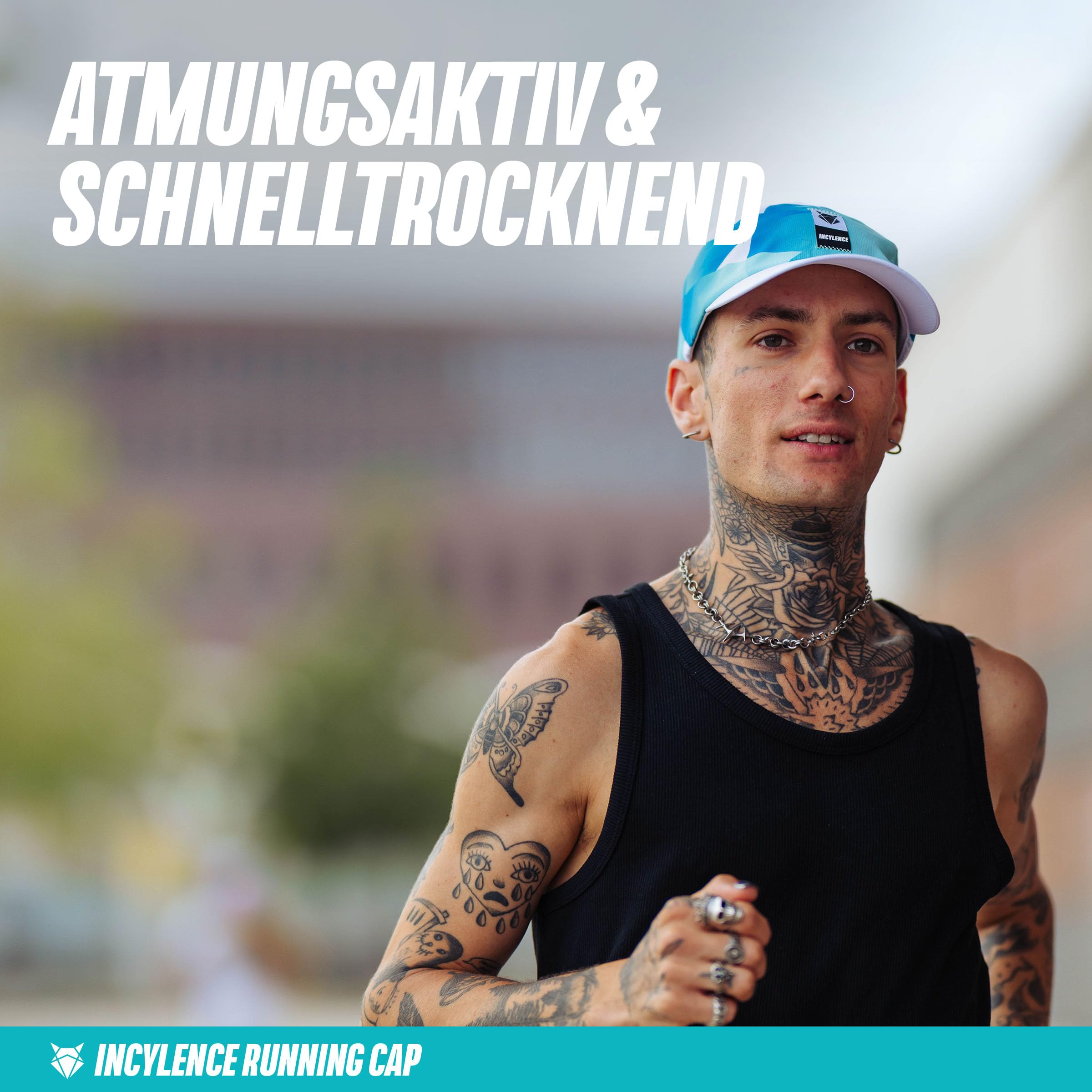 INCYLENCE Running Cap – Ultraleichte Laufkappe mit UV-Schutz, Unisex | Atmungsaktives Material, 100% Polyester, schnelltrocknend, verstellbare Schnalle, One Size (56 cm), schmales Schirm-Design