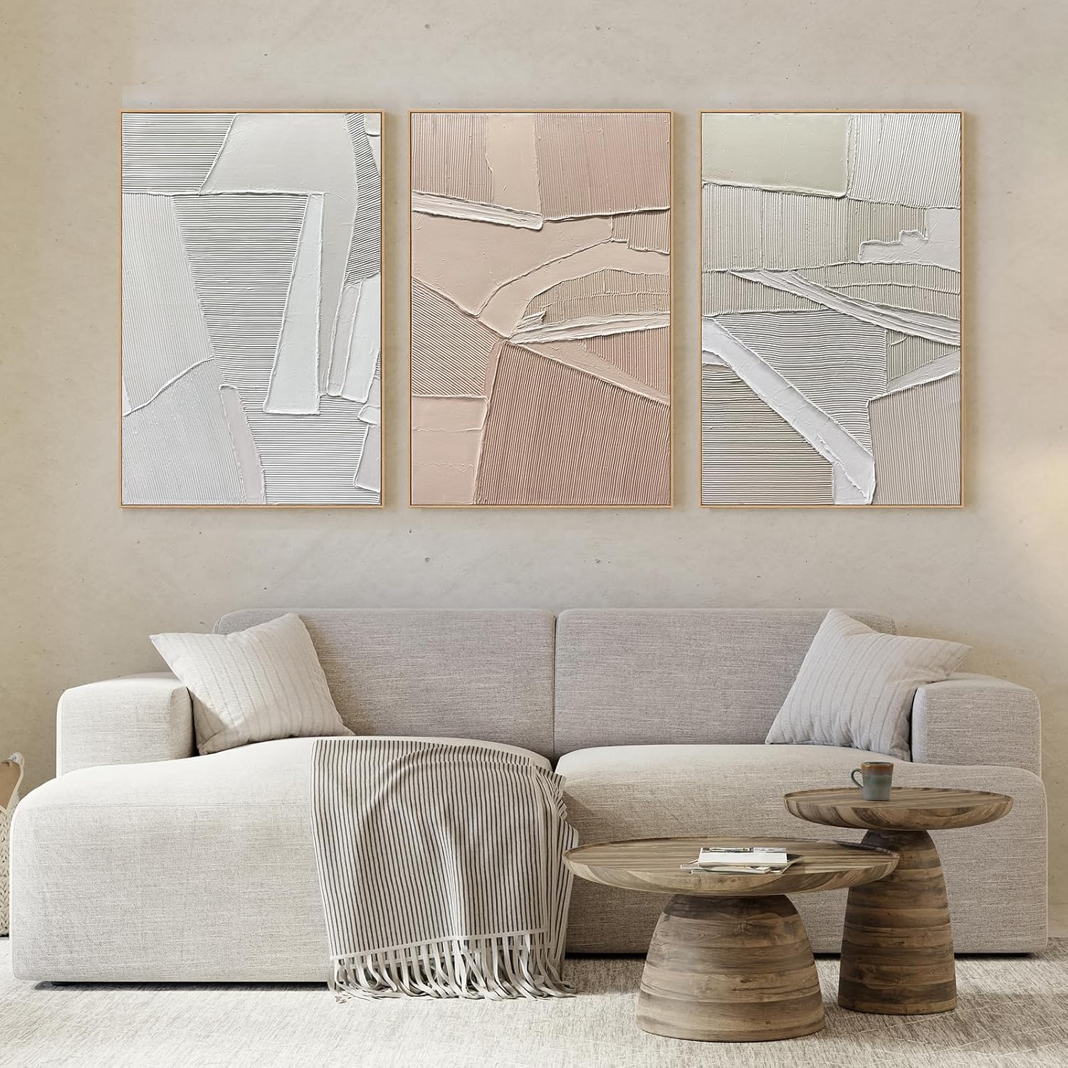 SAFERRYHOME Abstract Neutral Textured Wall Art Hand Painted, 3D Minimalist Wall Decor Framed, Large Modern Earth Tone Artwork Thick Texture Painting for Home, Office, Living Room, 24"x36"x3