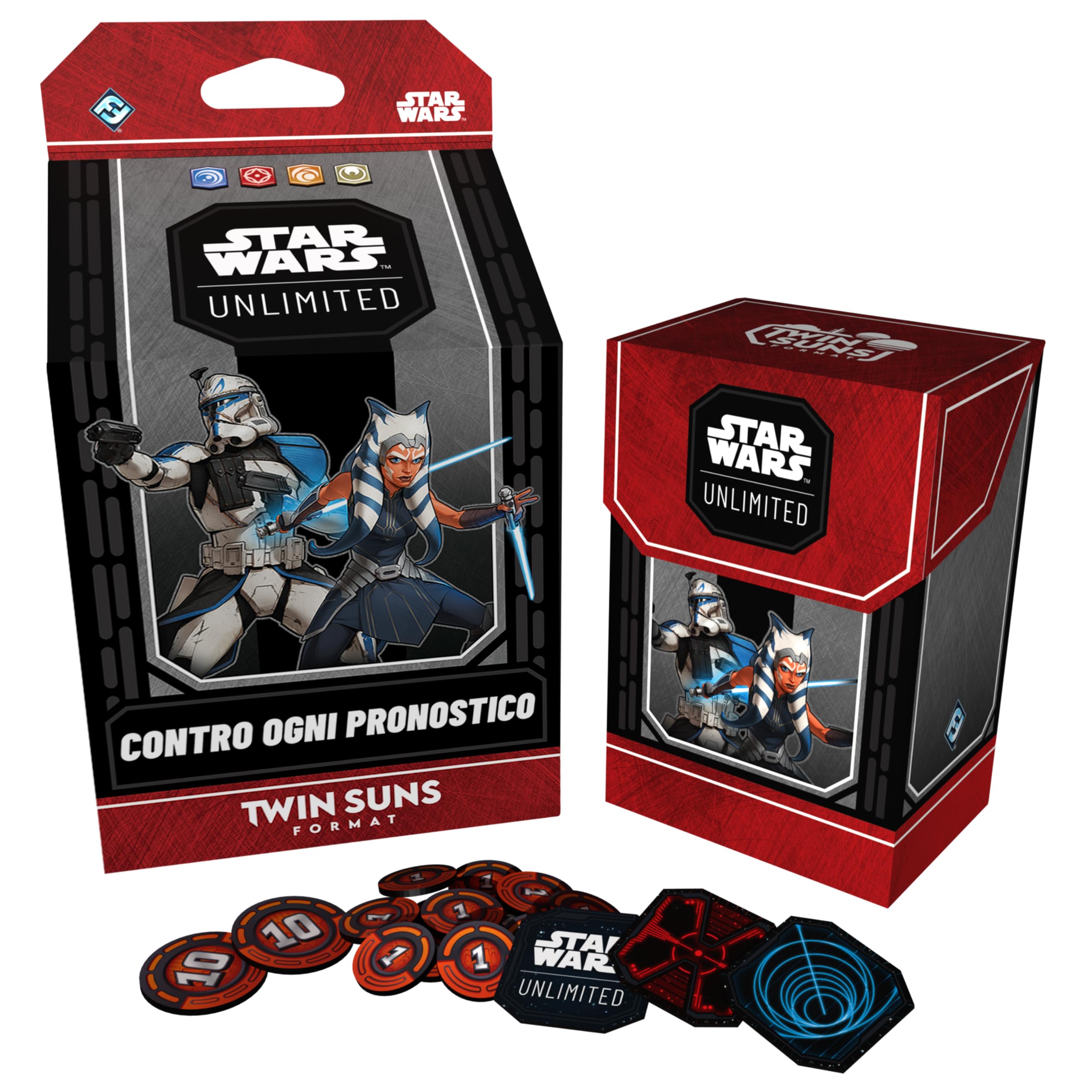 Asmodee – SWU TCG: TWIN SUNS DECK DISPLAY – Guerre dei Cloni