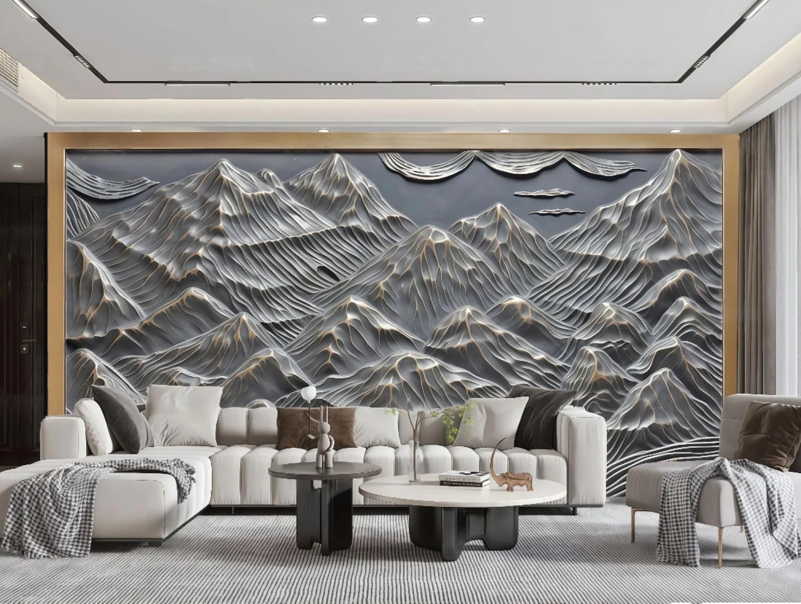 Papier peint moderne abstrait or argent 3D 200x140cm fond TV salon