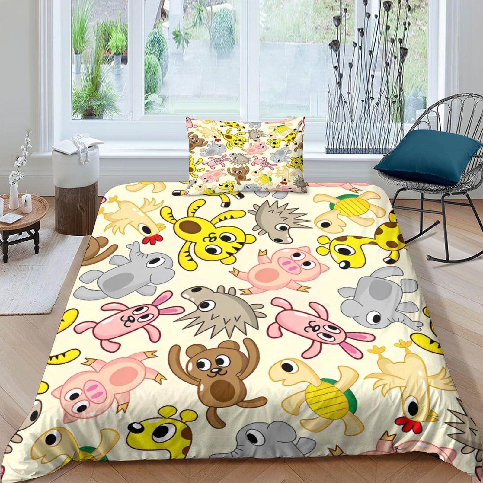 Housse de couette animaux mignons parure de lit enfant single idée cadeau idéal