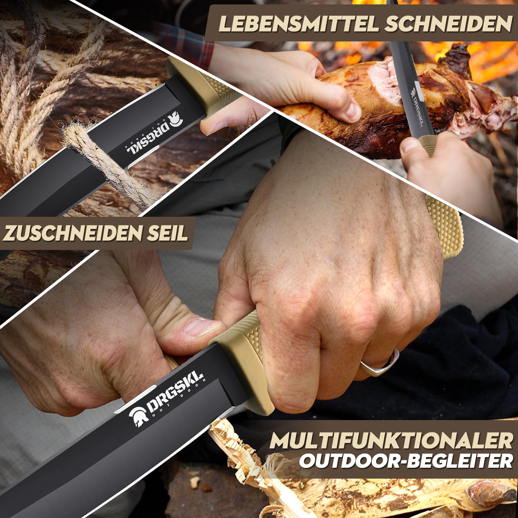 DRGSKL Recon Coltello Tanto Coltello Da Caccia Da Giungla Affilato Con Fodero in Kydex Coltello Da Esterno per Campeggio, Escursionismo Regali Di Natale per Uomini Giallo