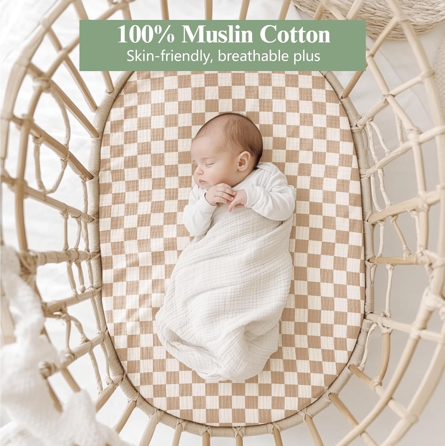 Baby Muslin Bassinet Sheets 3 Pack for Boys & Girls, Soft Breathable Cotton Bassinet Mattress Cover, Universal Fit for Hourglass, Oval, and Rectangle Mattress (Milky Coffee)