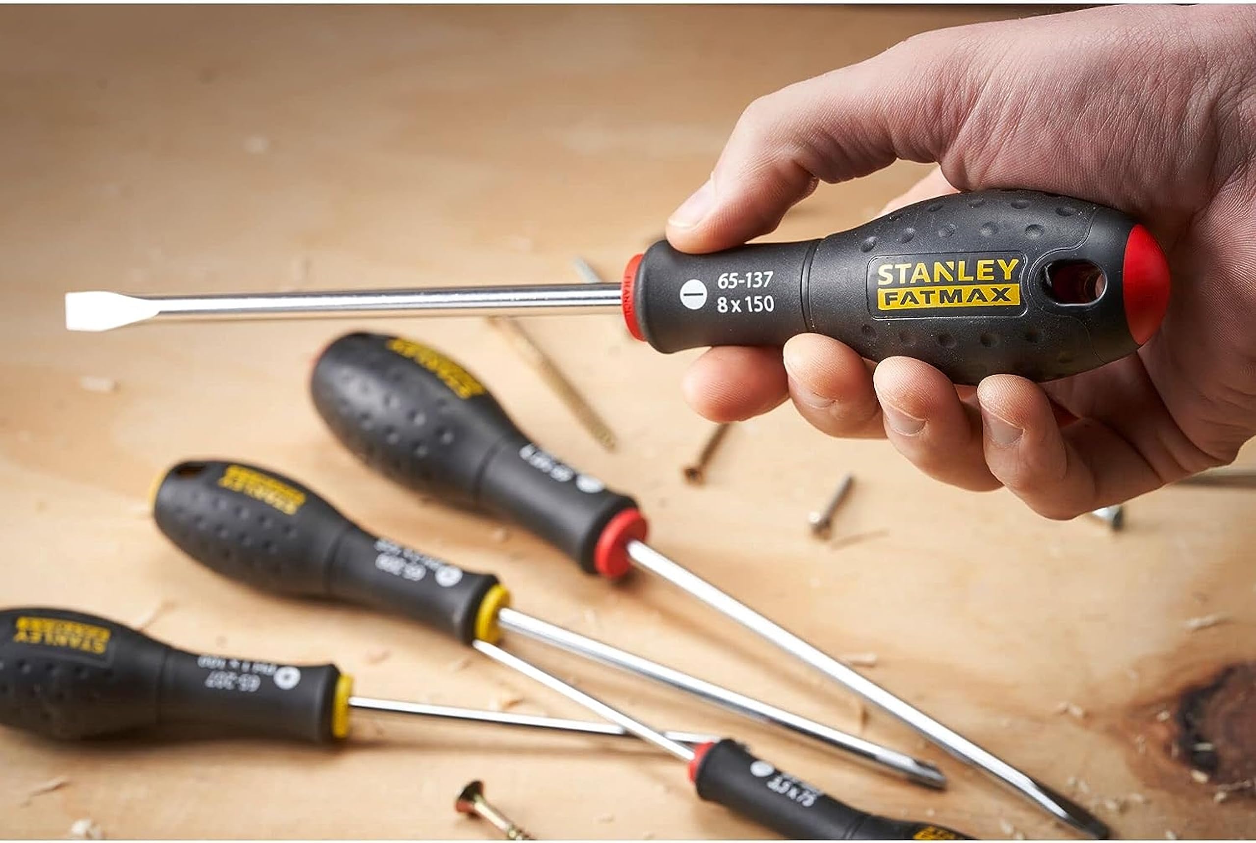 STANLEY 0-65-437 Jeux De 8 Tournevis Gamme FATMAX 2 Electricien 3 Mécanicien 3Ph- Liaison Quasi Incassable - Poignée Soft-Grip - Lame En Acier