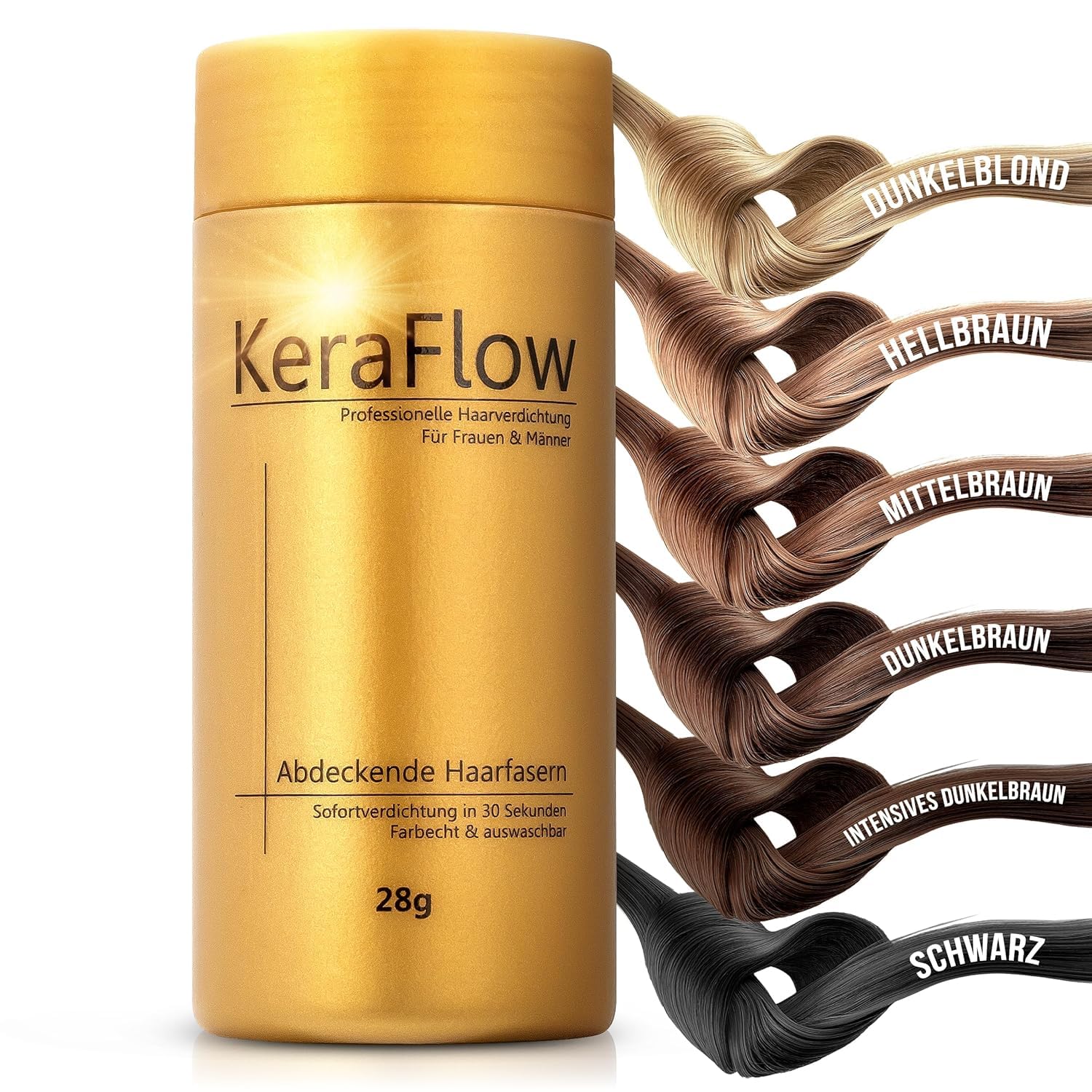 KERAFLOW STREUHAAR 28g – Schütthaar zur Haarverdichtung für Herren & Damen – Haarpuder Ansatz für dichteres Haar bei dünnem Haar & kahlen Stellen – natürliches Volumen – Mittelbraun