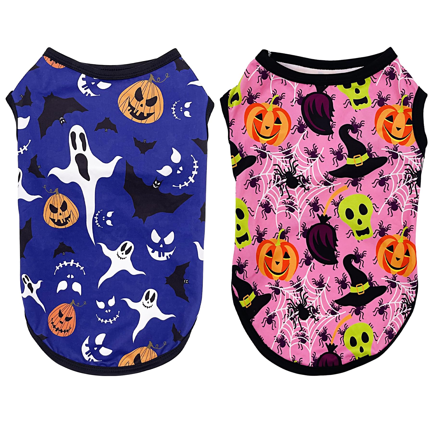 JpGdn Halloween Dog Shirts XL Sleeveless Tank Top Tee Clothes Vest Soft Breathable T-Shirts Pumpkin Bats Ghost Spider Owls Pink Blue Boy and Girl Outfit Pack of 2