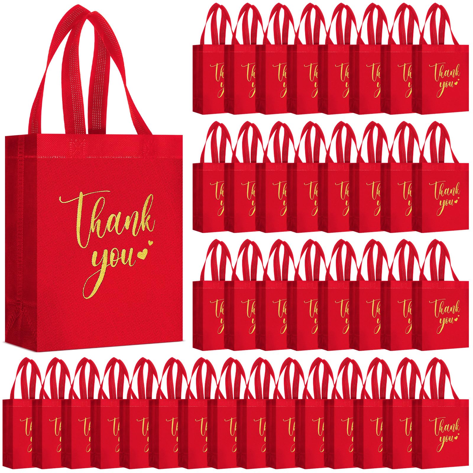 SilTriangle 50 Pcs Thank You Gift Bags with Handles Bulk Reusable Non Woven Bags Bridesmaid Souvenir Handbags for Wedding Easter Graduation Sorority